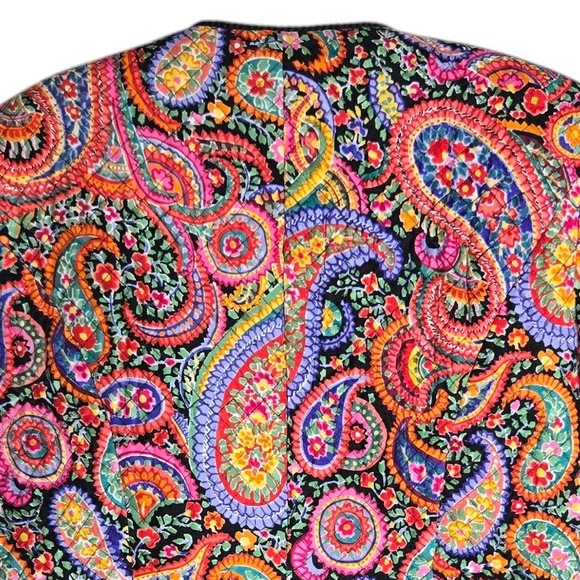 Maggy London Womens Silk Jacket XL Paisley Quilted Funky Hidden Button Tassel - Picture 7 of 8